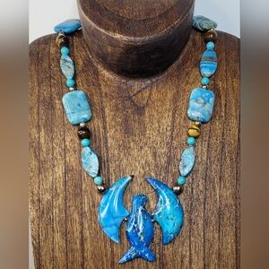 Blue Stone & Tigers Eye BIRD Necklace